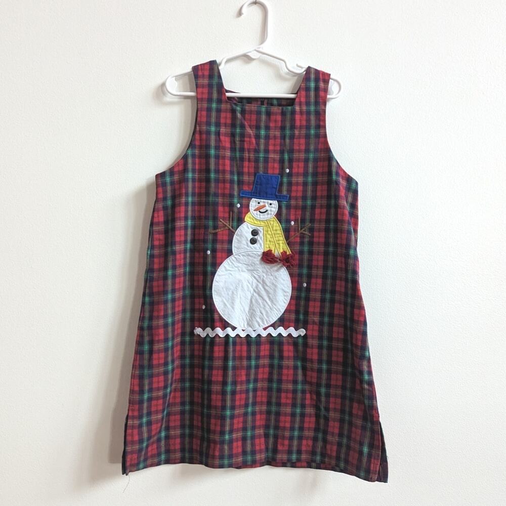 Kelly kids Dress Girls 5T Red Plaid Snowman Christmas Boutique